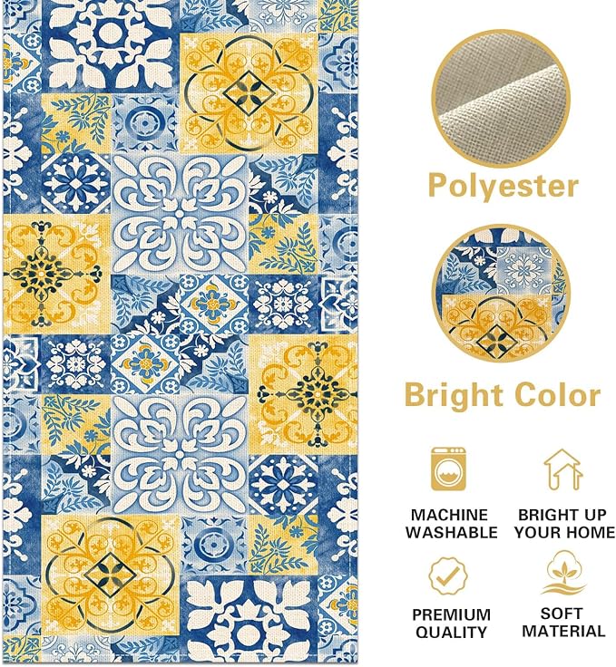Moroccan Blue Mosaic Tile Dining Table Runner, Vintage Amalfi Coast | Azulejo - Image 2