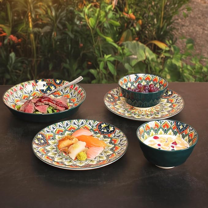 YA JU Mandala Dinnerware Sets Serves 4, Buffet Dinnerware, Boho Plates and - Image 5