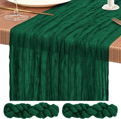 Showgeous 2 Pack Emerald Green Cheesecloth Table Runners Boho Wedding Decor | by Showgeous
