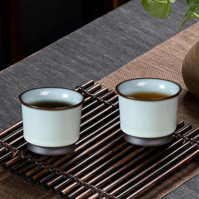 KAMMAK Japanese Tea Cups, 3.2 Oz Small Handmade Ceramic Teacups, Loose Leaf and - Image 3