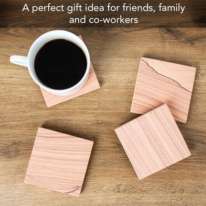 Thirstystone Sandstone Cinnabar Coasters | Protective Cork Backing, Eco-Friendly - Image 4