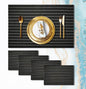 Placemats Set of 4 Vinyl Washable Black White Placemats, 18"x12" Wipeable Heat-Resistant Non-Slip Easy Clean Table Mats Ideal for Dining Table Table Runner and Outdoor (4, Black White Stripe Black)
