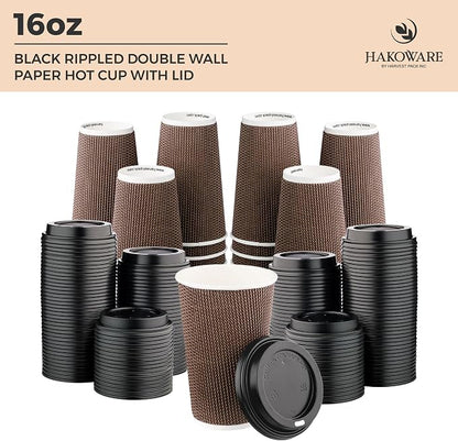 Harvest Pack 16 oz Disposable Coffee Cups, Insulated Ripple Double-Walled Paper - Image 8