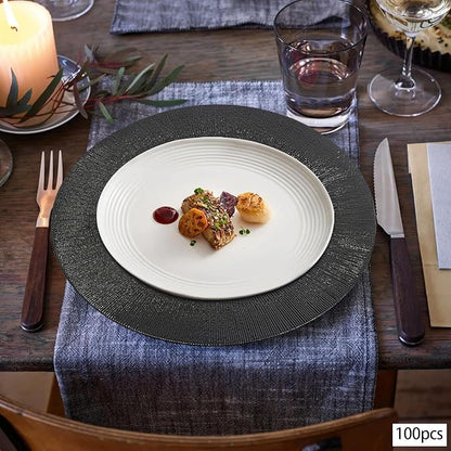 Charger Plates, 100pcs Black 13inch Plastic Dinner Plate, Round Plastic Dinner Plate with Delicate Texture for Parties Wedding (Black)
