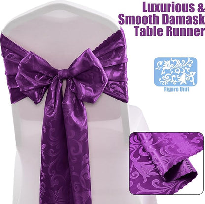 RUDONG M Purple Satin Table Runners, 12 x 108 Inch, 2 Pack | Long Silky Damask - Image 3