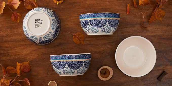 Bico Blue Talavera Cereal Bowls Set of 4, 26 oz Deep Ceramic Soup Bowls - Image 6
