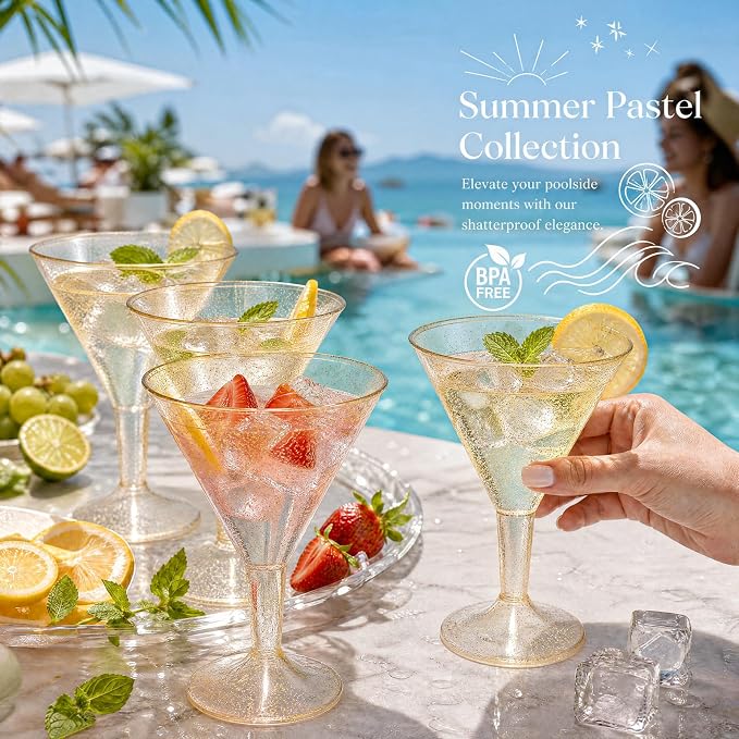 Liacere 24 Pack Gold Plastic Martini Glasses - Image 8