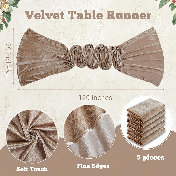 Cream Velvet Table Runner 29 x 120 Inch Soft Velvet Fabric Runners | 5 Pieces - Image 2
