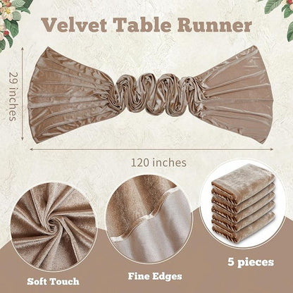 Cream Velvet Table Runner 29 x 120 Inch Soft Velvet Fabric Runners | 5 Pieces - Image 2