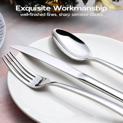 Onader 60 Piece Heavy Duty Silverware, Cutlery Set for 12, Stainless Steel Flatware Set