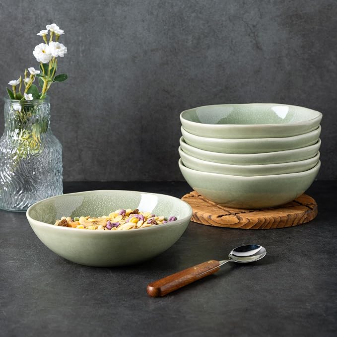 AmorArc Ceramic Cereal Bowls Set of 6, 24 oz Handmade Stoneware Bowls - Image 4