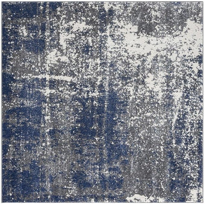 Keen Home Design Area Rugs - 10ft Round Non-Shedding, Abstract Rugs for Kitchen, Living Room, Bedroom, Dining Room, Entryway - Size: 10' Square, Navy/Grey/White