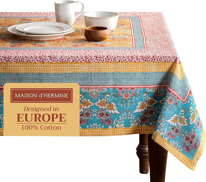 Maison d' Hermine Table Cloth Rectangle Table 100% Cotton 60 x 90 Inches Tablecloth Reusable Decorative for Dining Room Farmhouse Home Valentines Day Decorations Spring Summer - Marquise