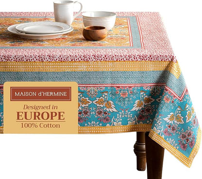 Maison d' Hermine Table Cloth Rectangle Table 100% Cotton 54 x 72 Inches Tablecloth Reusable Decorative for Dining Room Farmhouse Home Valentines Day Decorations Spring Summer - Marquise