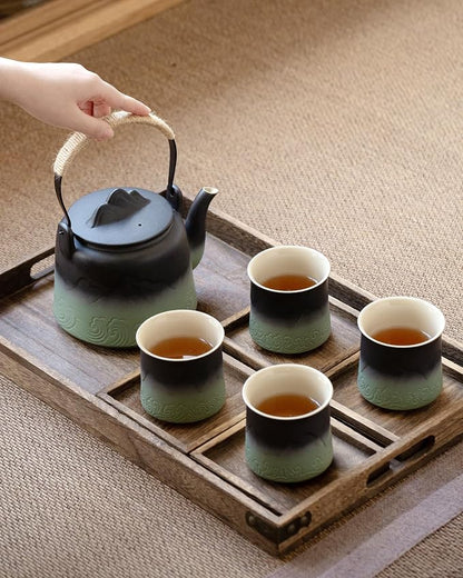 ZENS Japanese Teapot Set with 4 Cups, 33.8oz Loose Leaf Clay Teapot | Embossed - Image 6