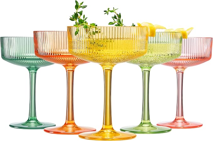 Khen Acrylic Ribbed Vintage Art Deco Martini Glasses by Khen