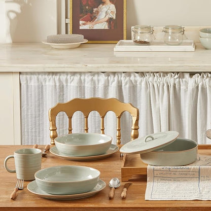 Bico Light Sage Green 10 inch Stoneware Dinner Plates Set, Set of 4, Microwave and Dishwasher Safe, for Main Course, Steak, Pasta