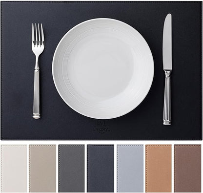 Faux Leather Placemats Set of 12 Vinyl Washable Wipeable Table Mats for Kitchen Dining Table Heat Resistant Waterproof Modern Indoor/Outdoor Placemats Non-Slip Easy Clean Place Mats (Black)
