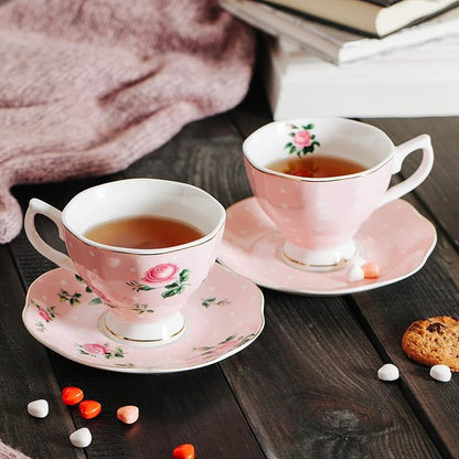 BTaT- Floral Tea Cups and Saucers, 8 oz | Fine Porcelain Teacup Set Gold Trim - Image 7