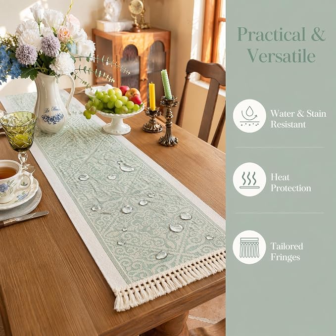 14x72 Damask Table Runner Waterproof French Vintage Dresser Scarf | Tired of a - Image 4