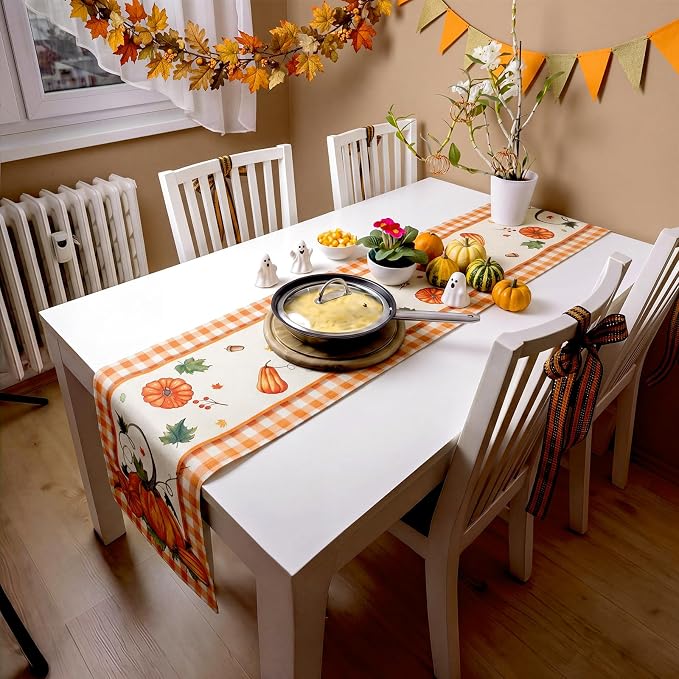 Gilprop 3 Pcs Fall Table Runners Pumpkin Tablecloth, 13x72 Inch | Farmhouse - Image 6