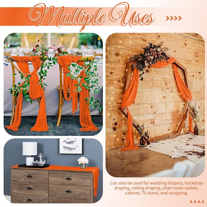 25 Pack Orange Cheesecloth Table Runner Boho Gauze Wedding Decor | Rustic Sheer - Image 5
