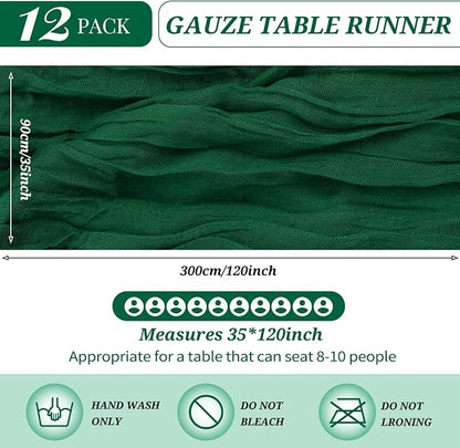 YMHPRIDE 12 Pack Cheesecloth Table Runner 35x120in Dark Green Table Runner | - Image 2