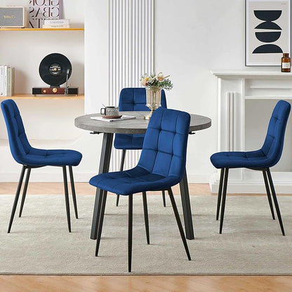 Modern 4-Person Round Dining Table Set, Space-Saving for Kitchen, Living Room, Apartment, Includes Dining Table & 4 Blue Chairs,Small Dining Room Set for 4