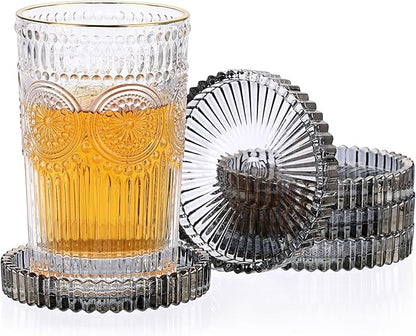 JUXYES 5 Pack Crystal Black Coasters Round Cup Mat, Glass Coasters for Drinks Coffee Tea Wine, Decorative Wine Bottle Coaster, Crystal Drink Coaster for Restaurant bar Kitchen Dining Table