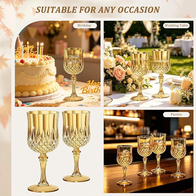 7OZ Plastic Wine Glasses, Reusable Vintage Goblets Unbreakable Drinking Glasses - Image 5
