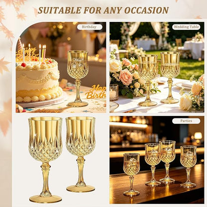 7OZ Plastic Wine Glasses, Reusable Vintage Goblets Unbreakable Drinking Glasses - Image 6