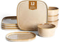 Stone Lain Cairo 12-Piece Dinnerware Set Stoneware, Plates and Bowls Set, Microwave and Dishwasher Safe, Includes Dinner and Salad Plates, Cereal Bowls, Dishes for 4, Sand