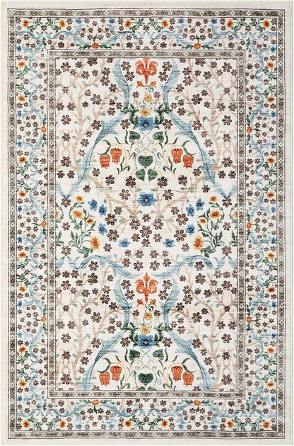 GarveeHome Floral Entryway Rug, 2x3 Washable Front Door Entry Throw Rugs Indoor, Non Slip Bathroom Small Rugs, Boho Thin Rug for Kitchen, Soft Carpet Mat for Bedroom Bathroom, Beige