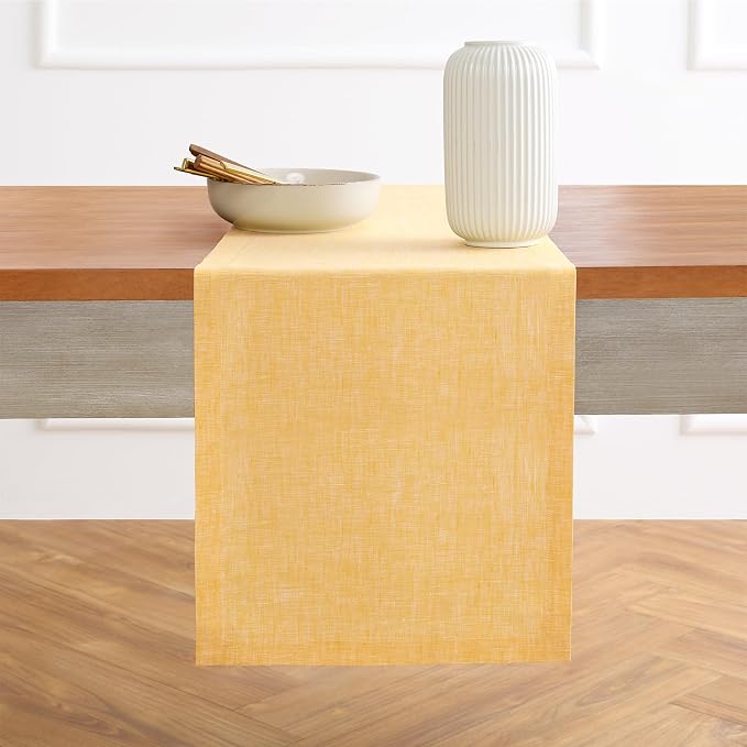 Solino Home 100% Pure Linen Table Runner Mustard Long, Athena 14 x 132 in | - Image 2