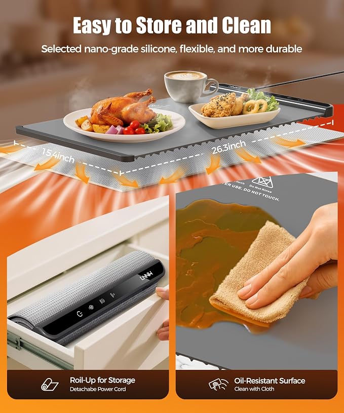 Warming Mat for Food, 26x15 Inch, Dark Grey, Fast Heat, Child Lock | Includes - Image 5