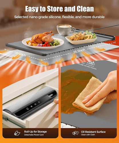 Warming Mat for Food, 26x15 Inch, Dark Grey, Fast Heat, Child Lock | Includes - Image 5