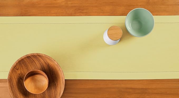 Solino Home Cotton Linen Dining Table Runner Yellow Hemstitch, 14 x 120 in | - Image 3