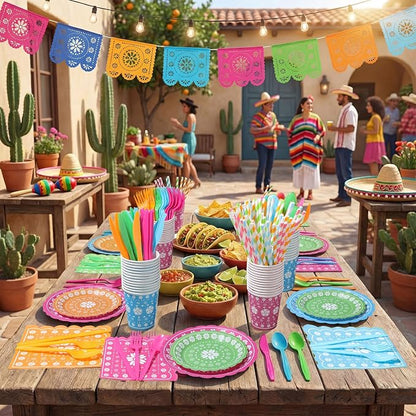 450 Pcs Fiesta Tableware Set Decorations, Serves 50 | Mexican Party Paper - Image 4