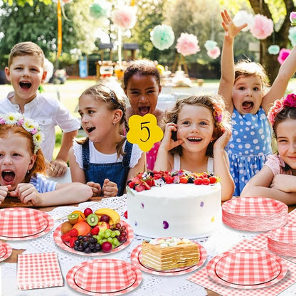 180Pcs Red Gingham Party Supplies Paper Plates and Napkins Serve 60 | - Image 5