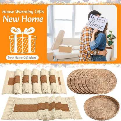 Boho Placemats 4/6/8 Set of Round Woven Placemat Macrame Style Bicolor - Image 7