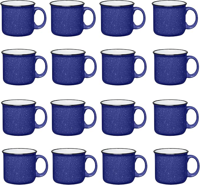 Set of 16 Ceramic Campfire Mugs – 15 Oz, Royal Blue – Coffee & Tea Cups by GiftsbyDesign