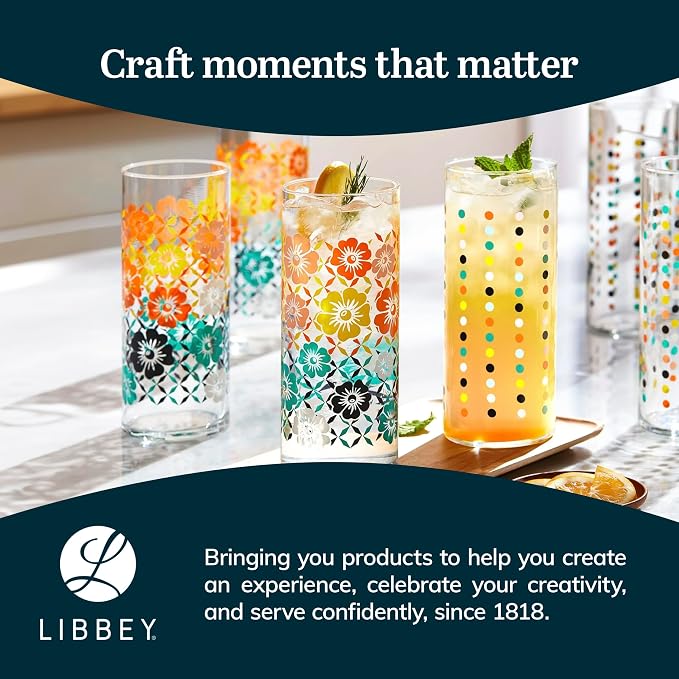 Libbey Vintage Dots Drinking Glasses Set of 4, Retro Polka Dot Design Glass - Image 6