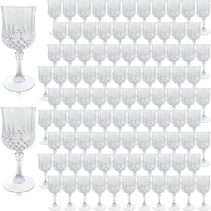 100Pack Plastic Wine Glasses, 7oz Vintage Goblets by LEYIQU