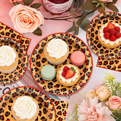180pcs Red Cheetah Print Plates and Napkins Party Supplies, Serves 60 | - Image 4