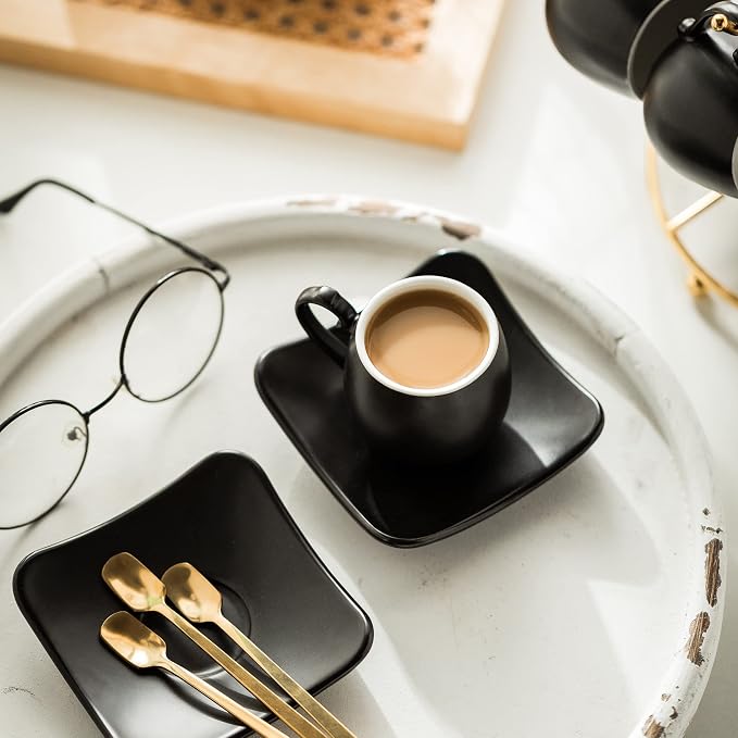 LYEOBOH Espresso Cups with Saucers Set, 3 Ounces Porcelain Coffee Cups with - Image 8