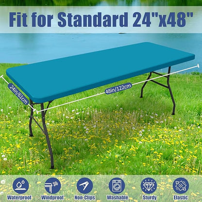 Spandex 4 Foot Rectangle Table Cloth 2 Pack, Elastic Fitted Tablecloths for Picnic, Stretch Washable Patio Table Cover for Outdoor, Camping, Banquet and Parties (Teal, 24"x48")