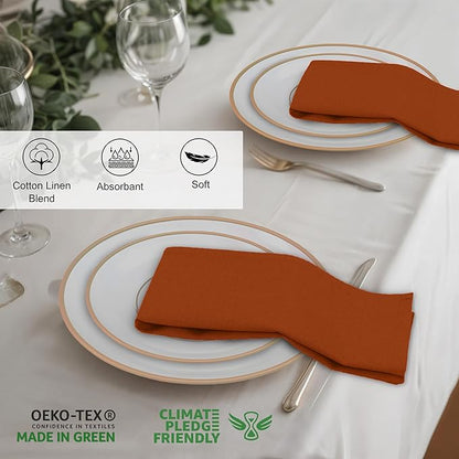 Ruvanti Linen Napkins Set of 12, 18x18 Cloth Napkins, Cotton Linen Blend Napkins Cloth Washable, Soft, Reusable Dinner Napkins for Wedding, Parties, Christmas, Thanksgiving, Everyday Use - Rust