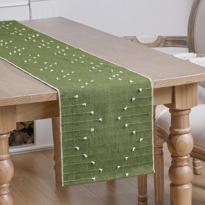Artoid Mode Army Green Farmhouse Rustic Cotton Woven Table Runner, Seasonal - Image 2
