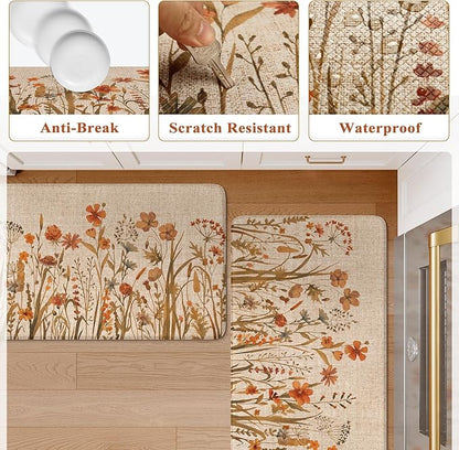 KIMODE Fall Kitchen Mats Cushioned Anti Fatigue, Orange Farmhouse Kitchen Rugs Sets of 2, Non Slip Kitchen Mats for Floor, Padded Kitchen Floor Mats for Sink Laundry Office Desk 17"x47"+17"x29"