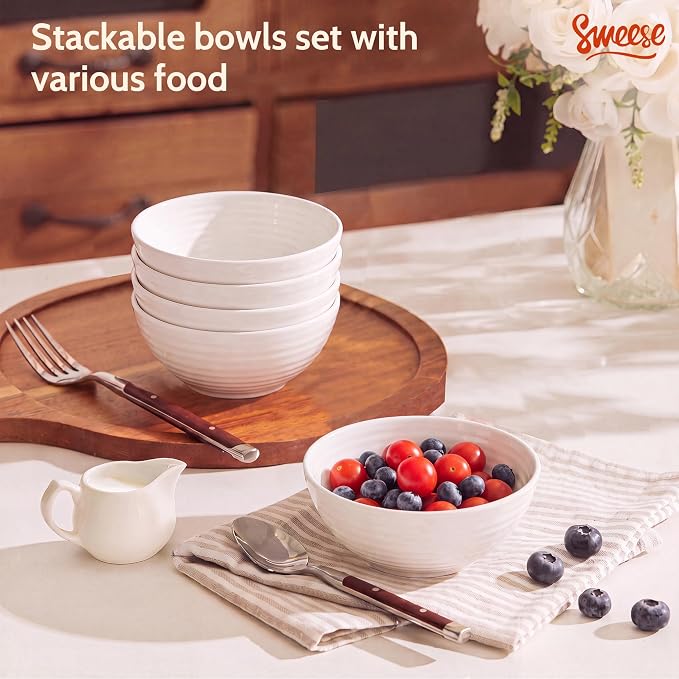 Sweese 10 Oz Ceramic Bowls Set of 6, Small Stackable Bowls - Image 4